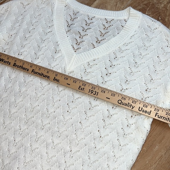 WHITE V-Neck Eyelet Sweater, Size S, NWOT - Picture 2 of 6